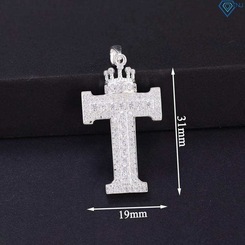 Mặt dây chuyền bạc nam chữ T vương miện đính đá MDCA0201 - Trang Sức TNJ