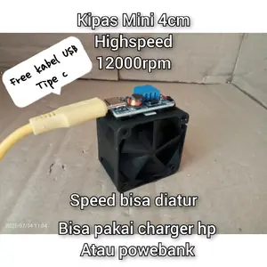 Kipas Mini 12000RPM USB Type C 4CM Fan High Speed