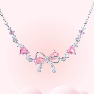 vòng cổ/dây tay trái tim nơ màu hồng - chuỗi chuỗi tình yêu cho ngy-vòng tay nữ ko bị rỉ sét-Nữ cao cấp thiết kế độc đáo - Phối đồ đa năng