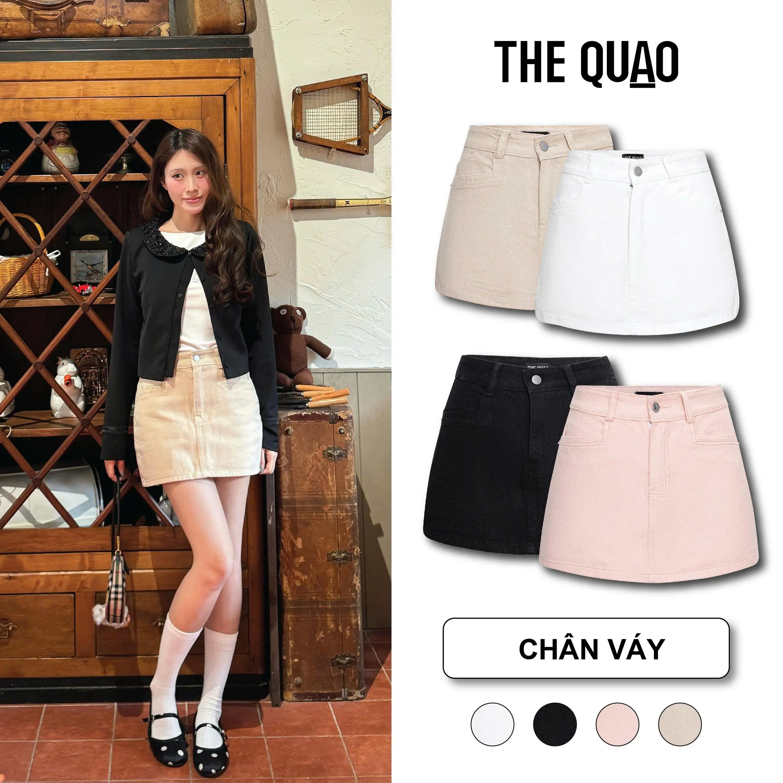 THE QUẠO - Chân Váy Nữ Lưng Cao Viền Túi Kiểu Bốn Màu R0707_490