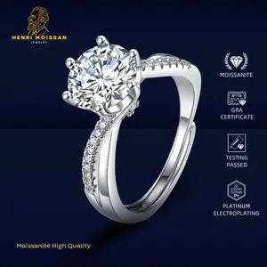 OS5-MR21 Cincin Wanita Moissanite 1 dan 2 Carat Henri Moissan Star Permata 5 Layer Platinum Garansi 1 Tahun Berkualitas Tinggi High Quality Anti Luntur Karat Berubah Warna Aksesoris Perhiasan Cincin Nikah Permata VVS1 Elegan Free Box
