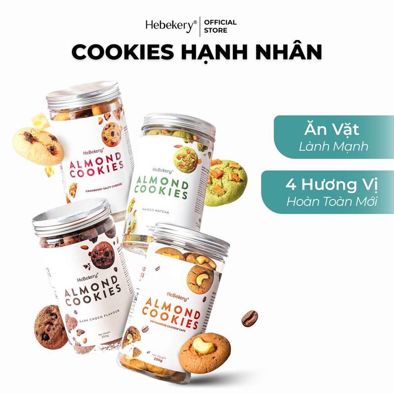 Cookies Hạnh Nhân Nguyên Cám 4 Vị Dark Choco - Mango Matcha - Cranberry Salty Cheese, Cashew Cafe - Bánh Cookies Ăn Vặt HeBekery by HeBe Snack Food Thức Ăn Bánh Quy Socola  Sô Cô La Chocolate