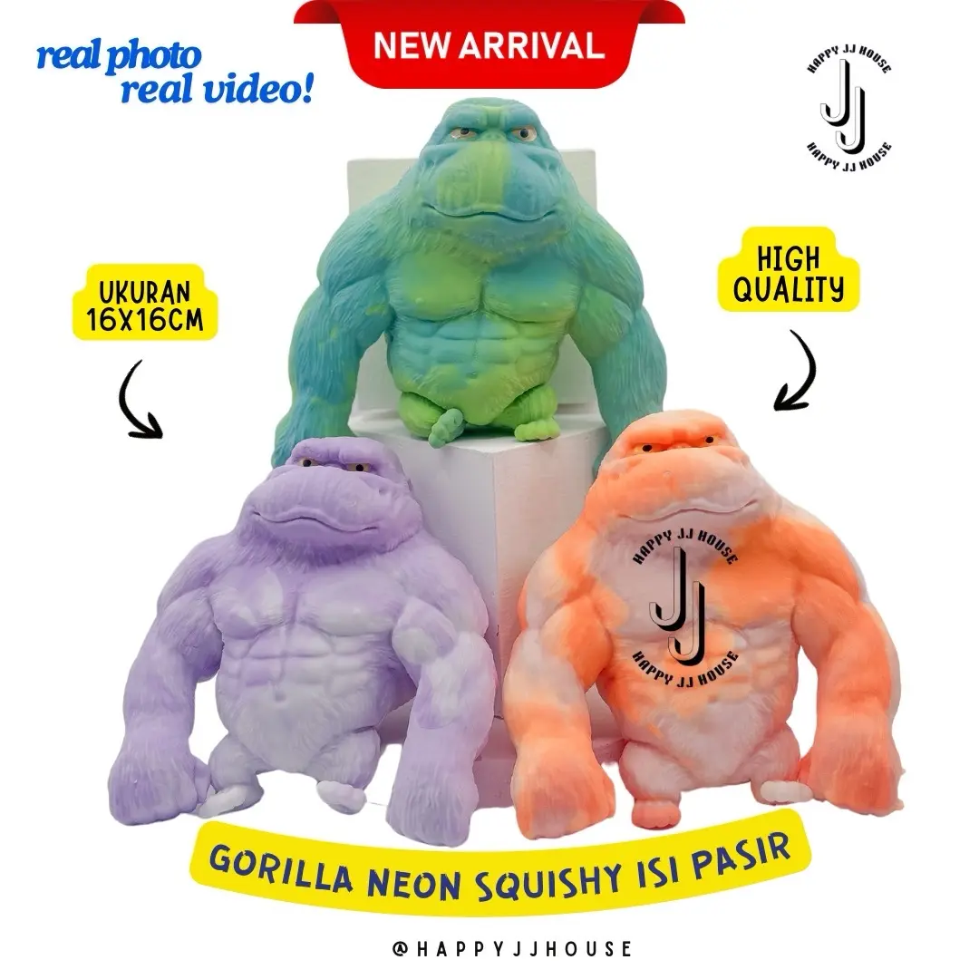 [HAPPYJJ]SQUISHY GORILLA NEON ISI PASIR - 13x16CM