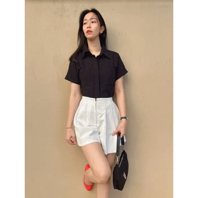 Hersoul 12 Gea Shirt Top KemejaTop Wanita Kemejawanita Bajuwanita kemeja polos korea kemeja linen Pendek Casual Crop Atasan kemeja  viral Hitam Katun Kotak Tangan Panjang baju flanel