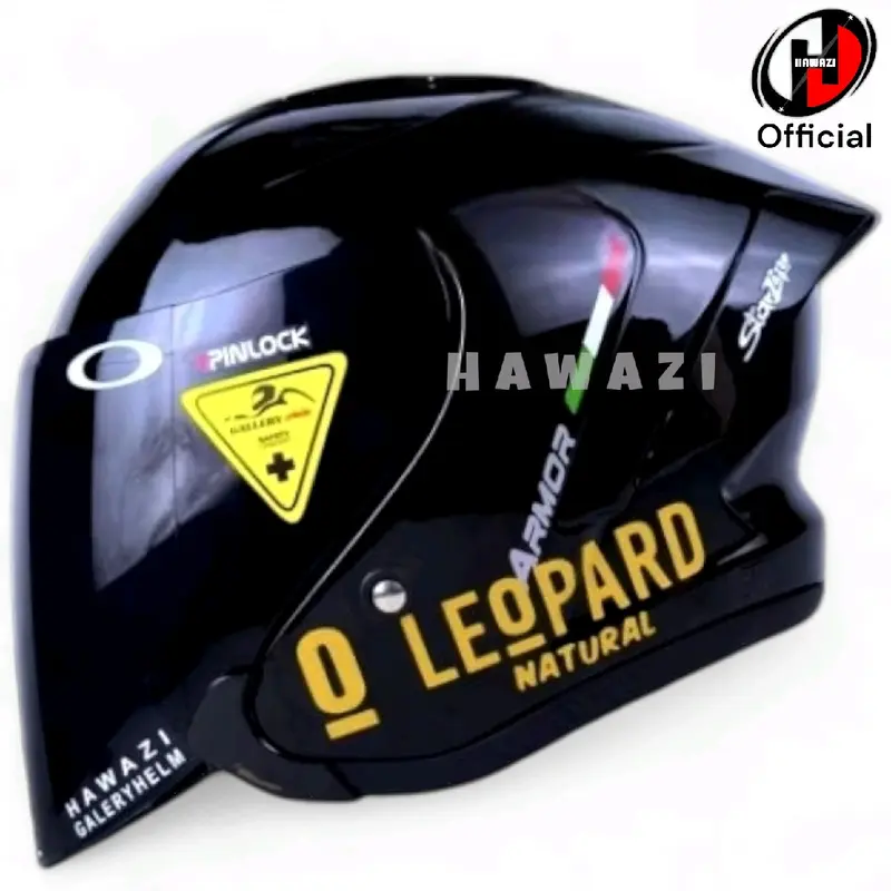 Helm JS Armor Hitam Glossy Paket Ganteng Leopard dengan Visor Iridium Silver Motorcycle 5