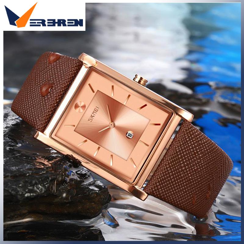 Đồng Hồ Thương Hiệu SKMEI Chính Hãng, Đồng Hồ Đơn Giản, Dành Cho Nam Và Nữ, Không Thấm Nước, Đồng Hồ Thạch Anh Có Lịch Công Sở, Hình Vuông, Phong Cách Cổ Điển 9256