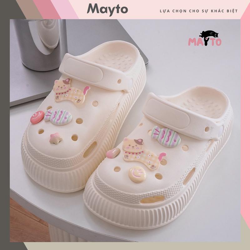 Dép sục nữ đế cao 5cm kèm 8 charm Cá mèo chạy kiểu sandal quai hậu dễ thương Mayto CS-170