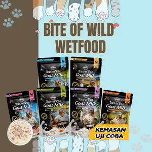 Bite Of Wild - 6 Rasa Makanan Basah Kucing Premium Tuna Salmon Dan Ayam & Lainnya Dengan Susu Kambing 70gram Bebas Biji Bijian