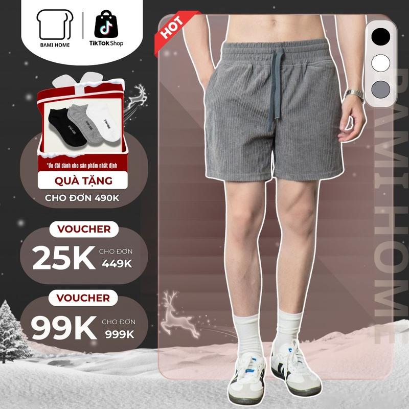  Quần short nam LUXE RIB chất vải nhung gân co giãn thiết kế form trên gối thoáng khí thoải mái QNG06 BAMIHOME store 