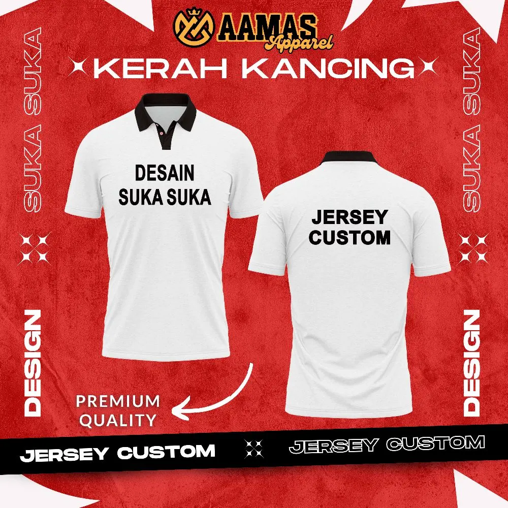 JERSEY CUSTOM DESAIN BEBAS KERAH KANCING DAN ZIPER