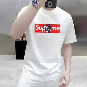 Kaos Unisex Katun 220g Lengan Pendek, Kerah Bulat, Model Longgar Gaya Amerika dengan Sablon Print