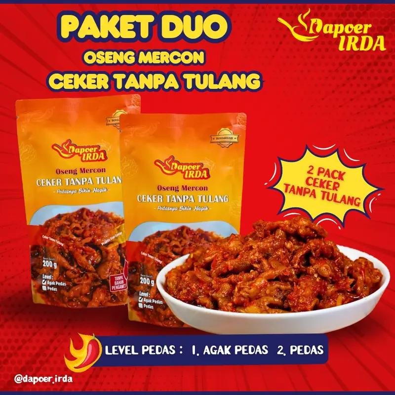Dapoer Irda Paket Duo Oseng Mercon Ceker Tanpa Tulang Makanan Instan / Ready to eat 0