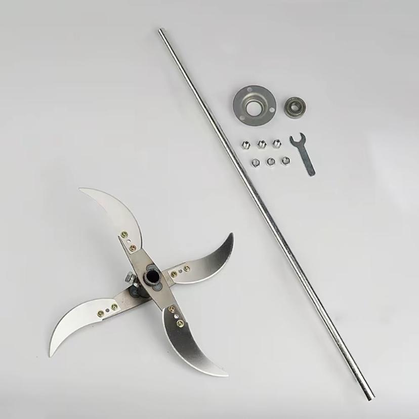 Pisau Mesin Cacah Rumput Sayuran Multifungsi Pakan Ternak Entok Ayam untuk Dinamo dan Stick Bor Jenis baru alat pemotong sayuran dengan mata pisau yang lebih tebal, dudukan mata pisau, dan batang dasar.