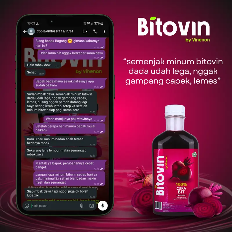 3 Botol BITOVIN Cuka Buah Bit Murni 300ml - Superfood untuk Menjaga Kesehatan Jantung dan Tekanan Darah Normal - Probiotik 6