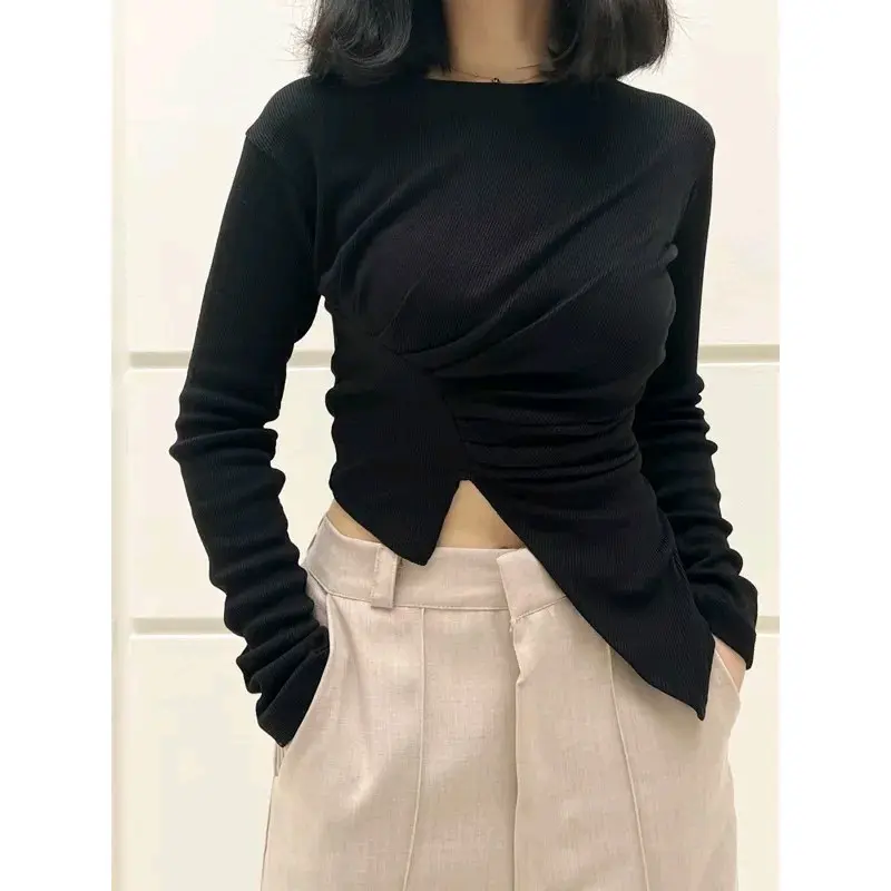 Nay' Blouse Knit Crop Top / Kaos Wanita /Atasan Wanita Tangan Panjang Polos 3