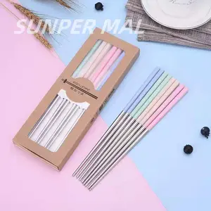 Sumpit stainless isi 5 pasang motif batik dan Sumpit Stainless Gagang Warna / Sumpit Makan Motif Stainless Korea Bulat