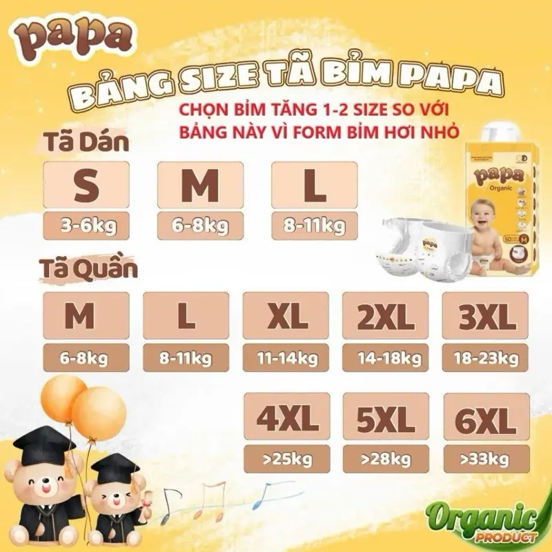 Papa Organic 100 miếng tã quần S - 6XL tương đương từ 3-30kg, bỉm mềm mại thấm hút tốt dành cho bé tiểu nhiều , bé bụ bẫm tăng 1-2 size bỉm  nội  địa  trung 7