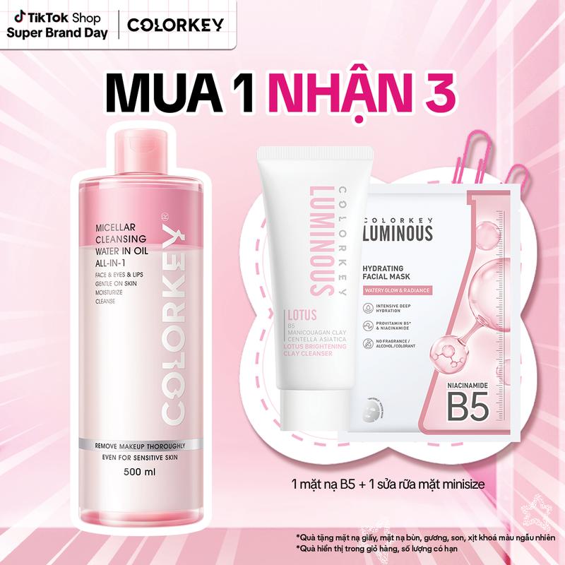 [EX-TUN PHẠM] Bigsize 500ml - Nước Tẩy Trang COLORKEY Dịu Nhẹ Và Làm Sạch All-in-1 Micellar Cleansing Water In Oil