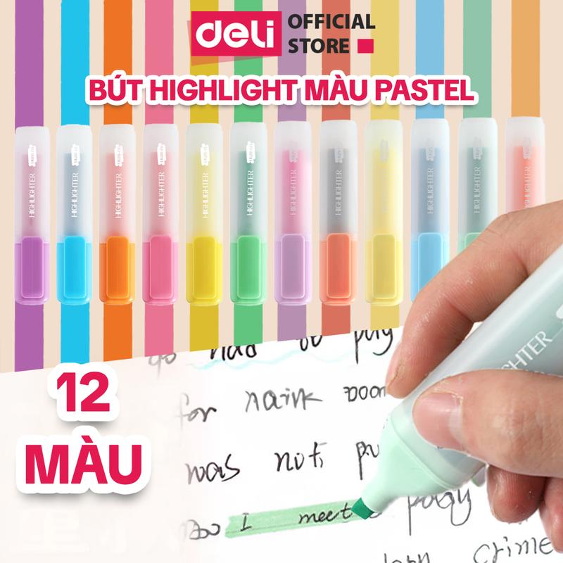 Set 6/12 bút highlight đánh dấu màu sắc tươi sáng bút ghi nhớ nhấn dòng tiện lợi cho học sinh sinh viên