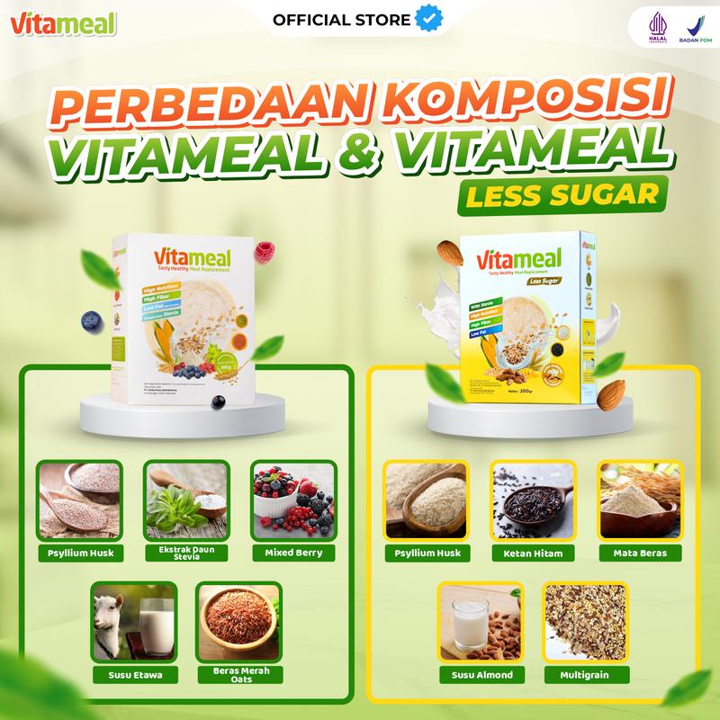 [Sereal Viral] Vitameal, New Variant Less Sugar | Original Resmi | Bantu Masalah Gula Darah | Sumber Nutrisi Makanan Sehat | Cereal Food Granola Oatmeal | Sereal Susu Dairy Milk 1