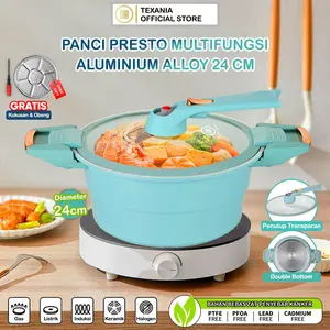 TEXANIA Panci Presto Multifungsi Bisa Kukus Bahan Alumunium Anti Lengket Diameter 24cm Kapasitas 4L Kitchenware Free Obeng dan Kukusan TEXANIA Panci Presto Multifungsi Bisa Kukus Bahan Alumunium Anti Lengket Diameter 24cm Kapasitas 4L Kitchenware Free Obeng dan Kukusan