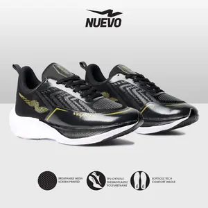 NUEVO - Sepatu Running Pria Olahraga Jogging Ringan Outdoor Velocity Hitam Gold