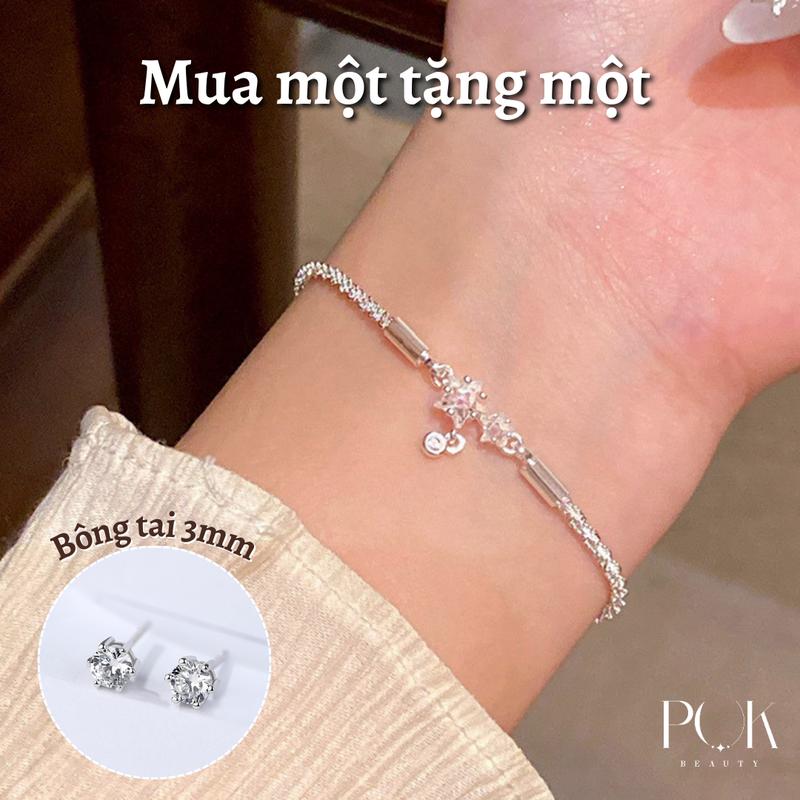 【Mua một tặng một Vòng Tay Nữ, Mặt Dây Chuyền Tua Rua Ngôi Sao Đôi Lấp Lánh, Làm Bằng Thép Titan, Không Gỉ Hoặc Phai Màu, Có Thể Điều Chỉnh Kích Thước, Phụ Kiện Thời Trang Cho Bé Gái, Thích Hợp Cho Các Dịp Hàng Ngày Và Sinh Nhật, Quà Tặng Cho Bạn Bè