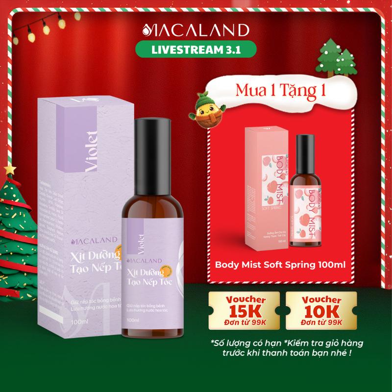   LIVESTREAM  Xịt Dưỡng Giữ Nếp Tóc Tạo Kiểu Violet 3in1 MACALAND 100ml Lưu Hương Nước Hoa Sang Trọng Cuốn Hút 