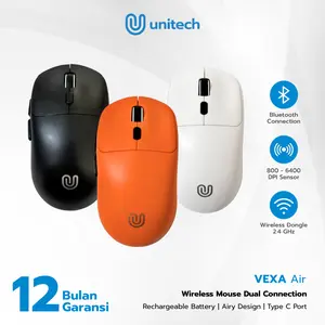 Unitech Mouse Bluetooth Wireless VEXA Air Rechargeable Dual Connection Silent Click 6400 DPI