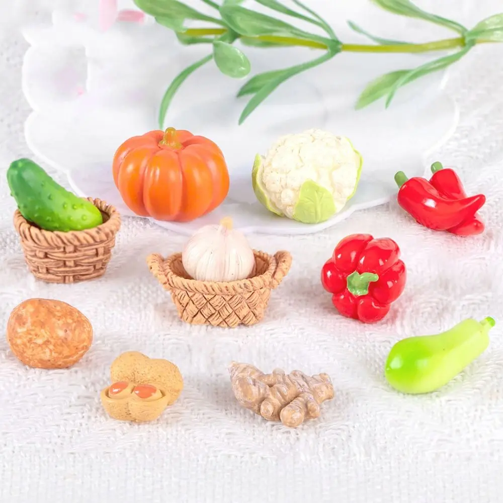 Kid Toy Cute Vegetable Figurines Miniatures Mini Handicrafts Simulation Vegetable Basket Resin Crafts DIY Vegetable Model Desk Decoration Accessories