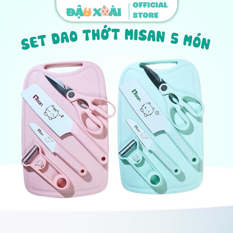 Bộ dao thớt Misan 5 chi tiết cao cấp- Kitty The Chef cho mẹ và bé ăn dặm Đậu Xoài Shop