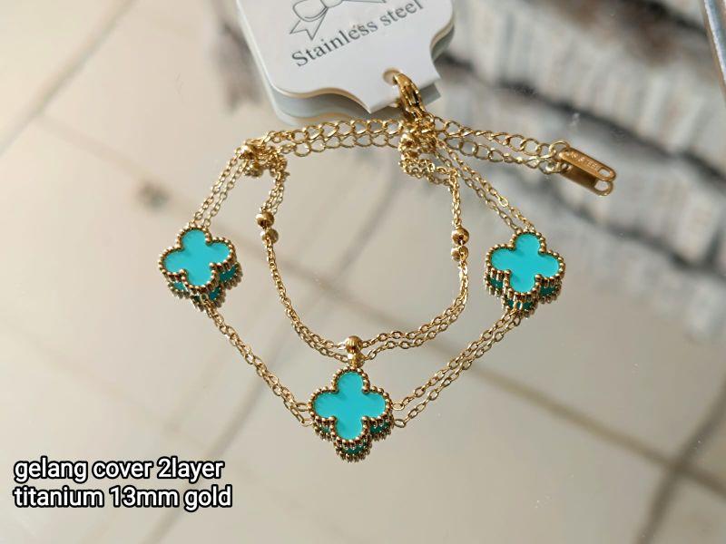 Product Introduction of Gelang Tangan Rantai Gold Bunga Boba Titanium 2 Layer Anti Karat Wanita - Bracelets 14