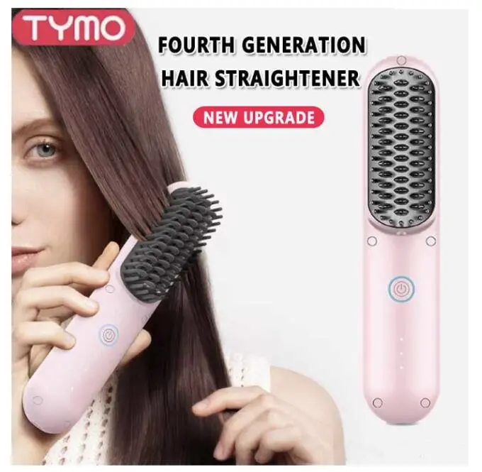 Fourth Generation TYMO PORTA Cordless Hair Straightener Brush, Mini Portable with USB Rechargeable, Negative Ion Hair Tools