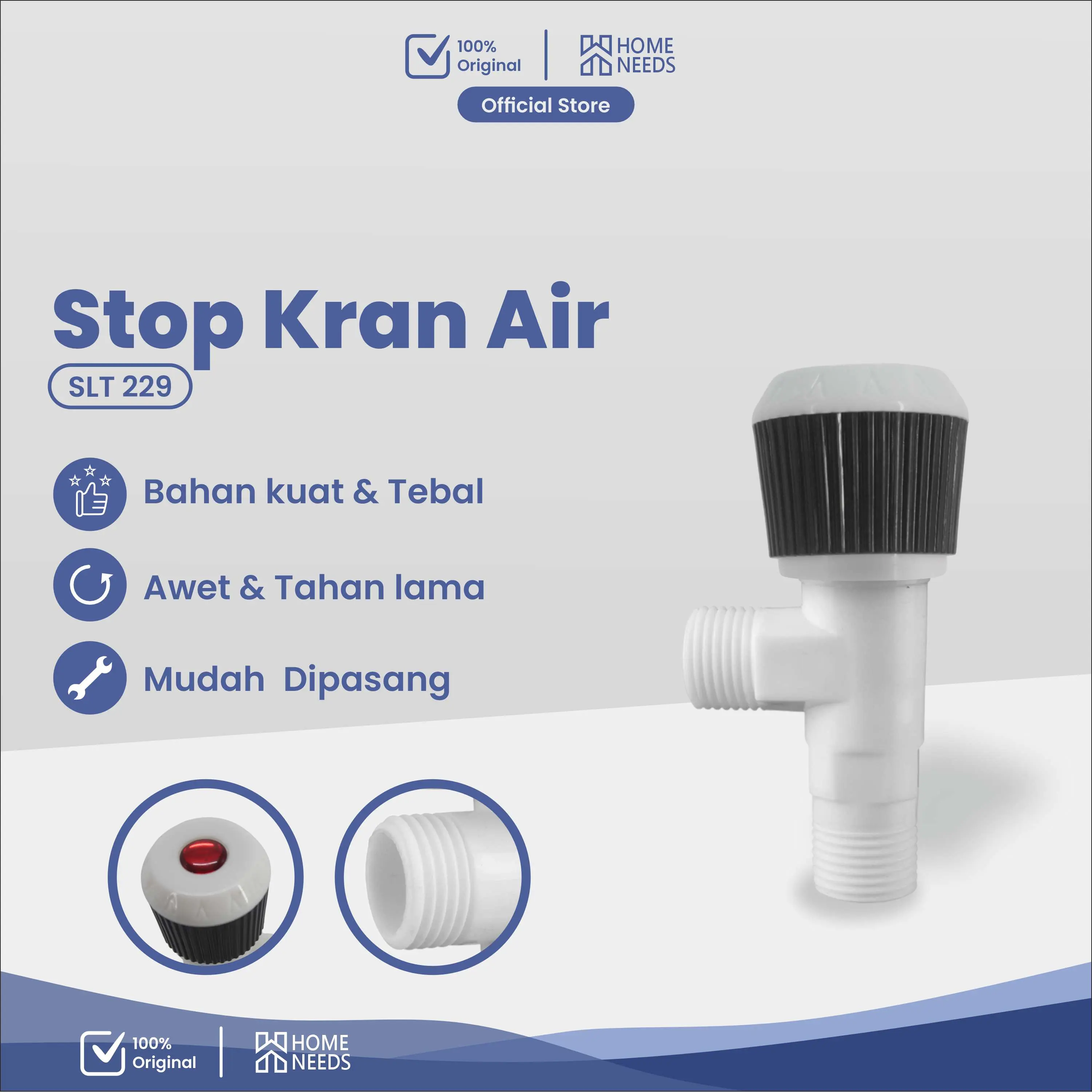 Stop Kran Air Single Keran Engkol Putar Ukuran 1/2 inch SLT-229 Plastik