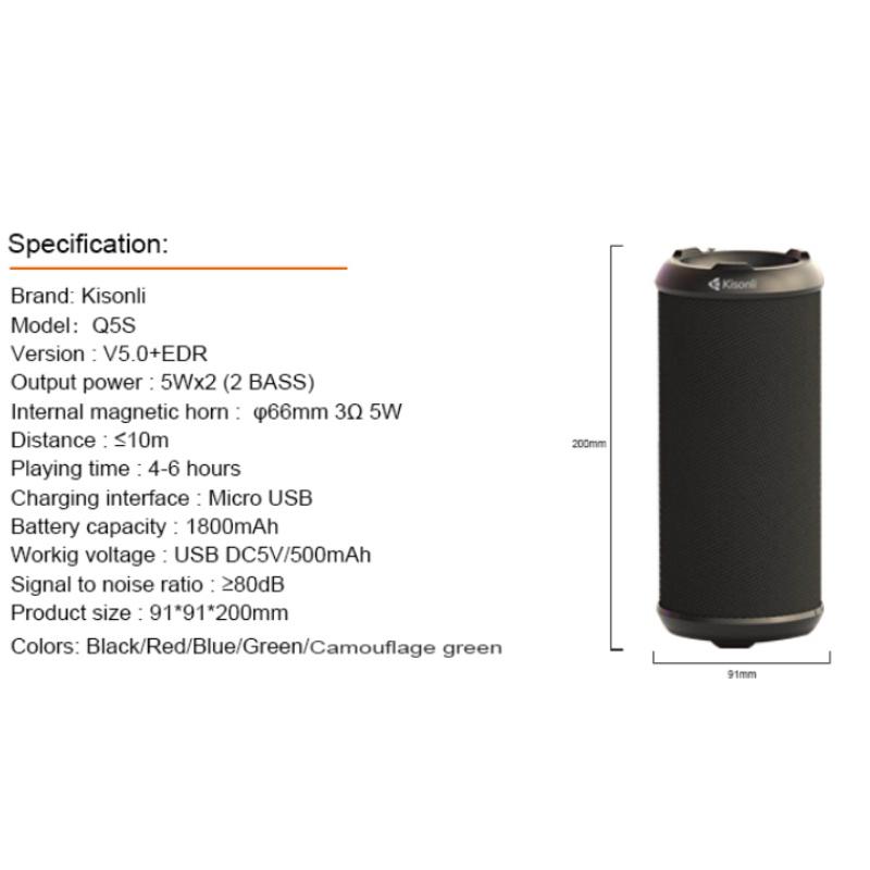 Product Introduction of Speaker Bluetooth Super Bass KISONLI Q5S IPX5 TF Card Portable Audio Wireless Tws 40