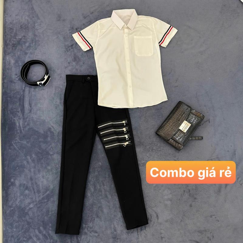 combo quần tây âu dsqua 4 khóa đùi tặng kèm áo sơ mi nam trắng mặc đẹp cho giới trẻ