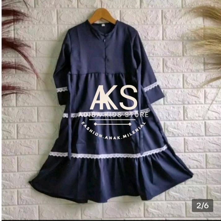 gamis renda anak usia 5sampai 12 tahun Kerudung Motif Muslim Nyaman Dress Syari Tanggung Baju Remaja 8