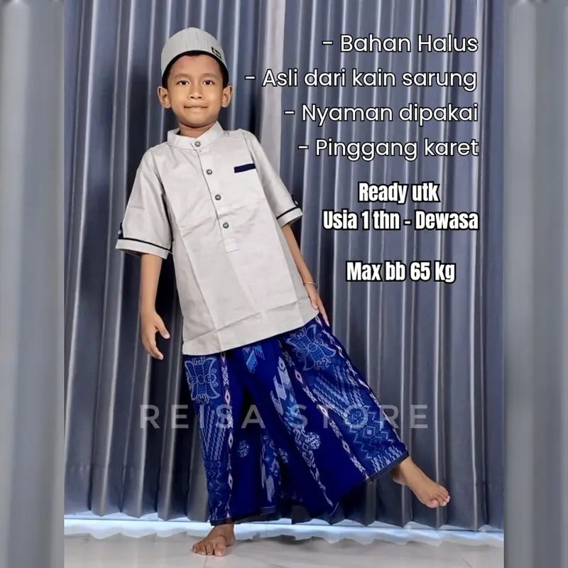 Sarung Anak  Cowok Laki, Sarung Instan Anak  Remaja bahan adem, mudah dipakai, sarung ngaji Kain Motif Muslim 0