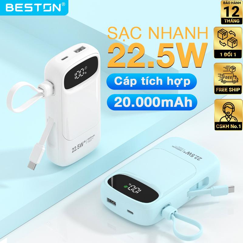 Pin sạc dự phòng Beston PBC007, dung lượng lên đến 20000mAh, hỗ trợ sạc nhanh 22.5W, tích hợp cáp type-C