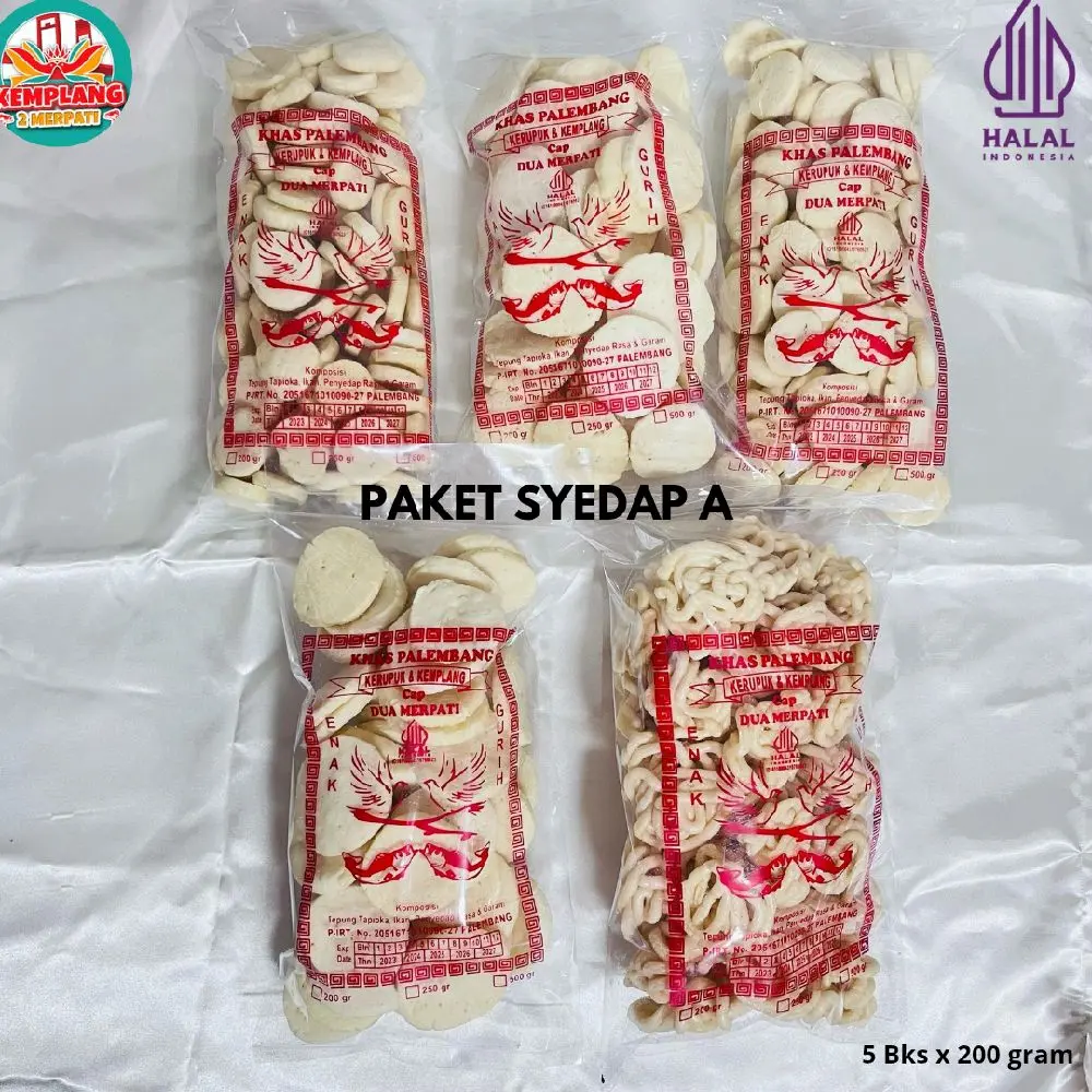 PAKET SEDAP A ISI 5 BUNGKUS [2 MINI,2 KANCING, 1 SANGGUL UDANG] @200 GRAM 1 KG KHAS PALEMBANG Makanan  Kerupuk