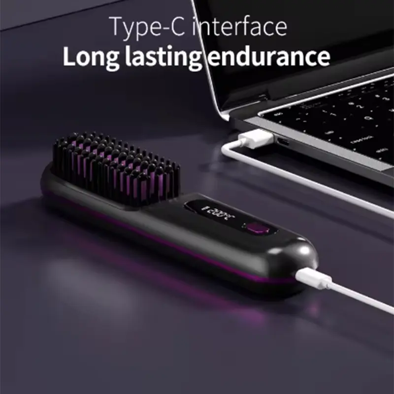 Electric LCD Usb Ceramic Heating Straight Hair Comb Wireless Portable Negative Ion Styling Tool Rechargeable Straightening Brush 1