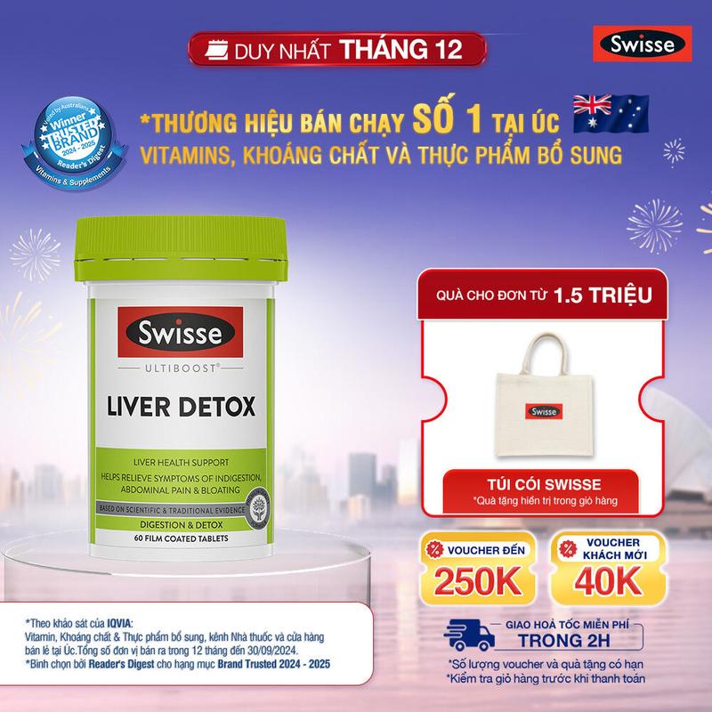 SWISSE x HANNAH - Viên uống hỗ trợ giúp thải độc gan & giúp giảm khó tiêu đầy bụng Swisse Ultiboost Liver Detox 60 viên
