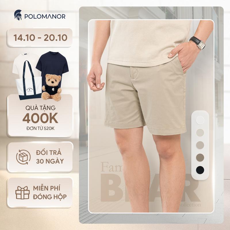 Quần short kaki nam ngắn POLOMANOR vải kaki xuất xịn, lưng đai thun, co giãn 2 chiều, chuẩn form Menswear Cargo Quần Lửng