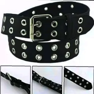 IKAT PINGGANG FASHION DOUBLE EYETETS Kulit PU Hitam Ring Belt untuk Pria Wanita Model 2 Lubang Panjang 100 cm Lebar 3.5 cm