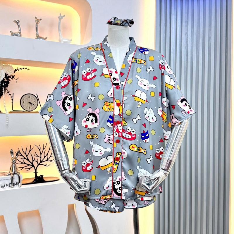 HL22 (4 SIZE 40-95kg) BỘ ĐỒ PIJAMA NỮ ÁO FOM CÁNH DƠI CỔ V QUẦN ĐÙI -Form rộng- Kèm cột tóc