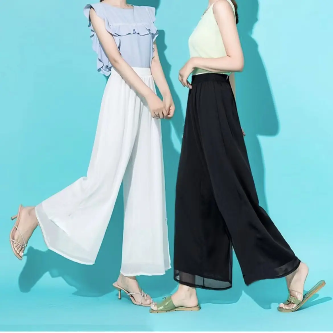 Quần Ống Rộng Cho Nữ, Quần Voan Dài, Muslimah, Ống Rộng, Cạp Cao