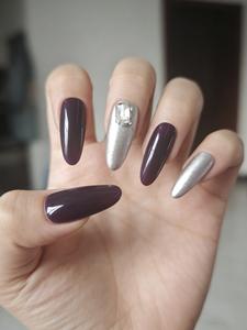 Midnight Violet Silver Mirror Nail Art with Rhinestones — Brightening Magic. Midnight Violet + Silver Mirror: Mysterious, premium vibe, full presence unlocked. Unique niche futuristic design that won’t clash.