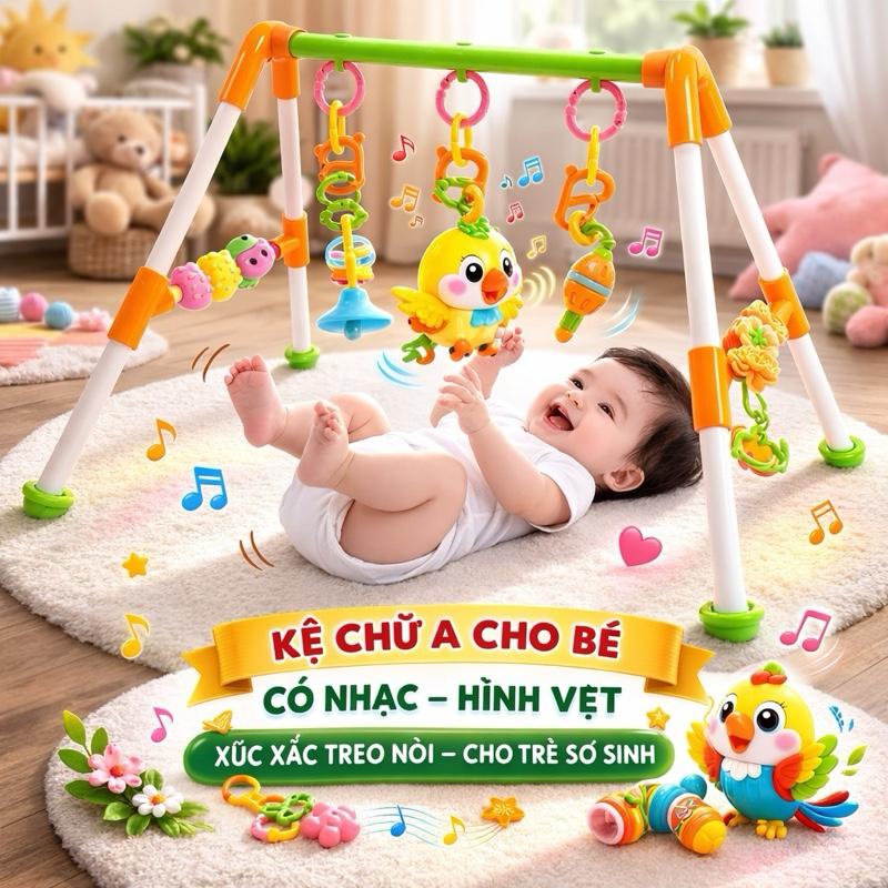 Kệ Chữ A Treo Xúc Xắc Cho Bé Sơ Sinh Có Nhạc, Đồ Chơi Vận Động Tinh, Kích Thích…