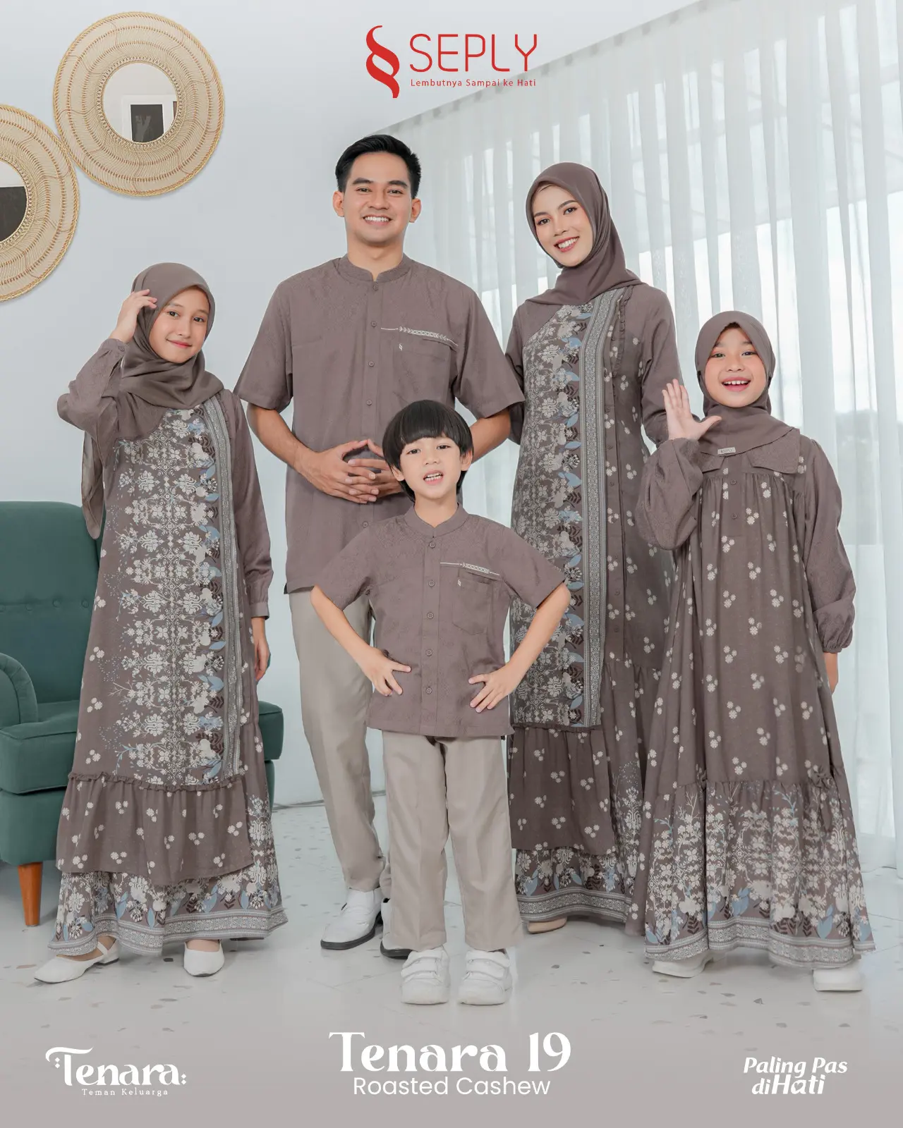 Sarimbit Terbaru 2025 Tenara 19 Roasted Cashew By Seply - Baju Busana Muslim Seragam Keluarga Lebaran Kondangan Motif Bunga Floral Warna Mocca Bestseller Viral