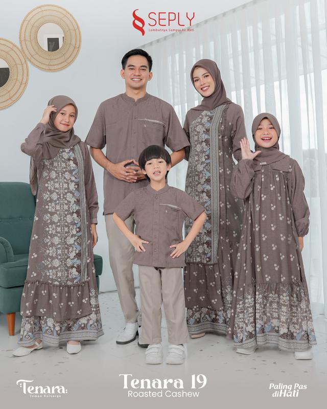 Sarimbit Terbaru 2025 Tenara 19 Roasted Cashew By Seply - Baju Busana Muslim Seragam Keluarga Lebaran Kondangan Motif Bunga Floral Warna Mocca Bestseller Viral 0